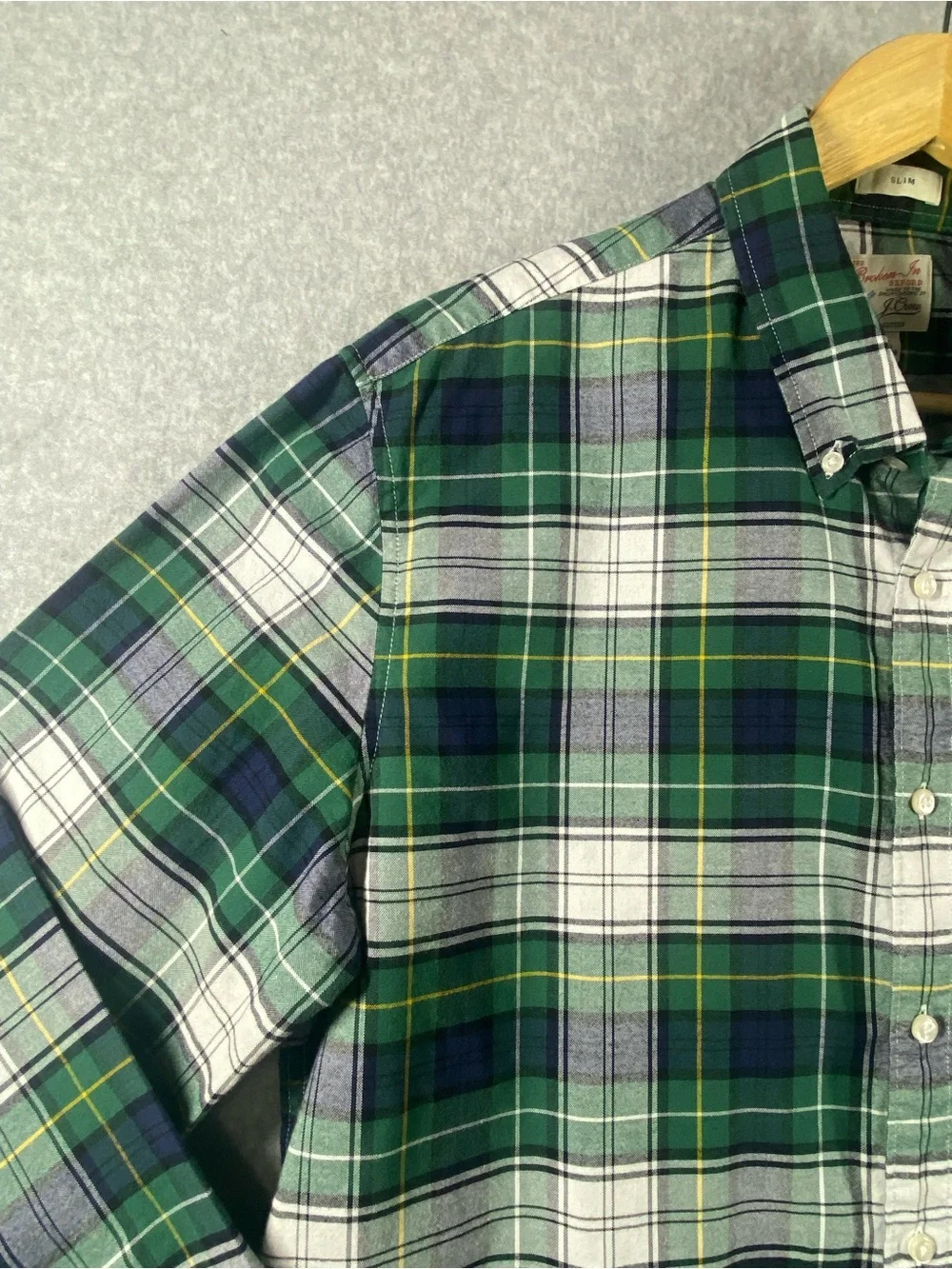 J. Crew shirt men’s XL slim fit green The broken Oxford organic cotton long slv.